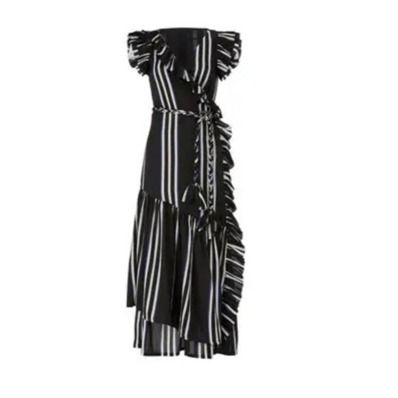 Apiece Apart  Costa Del Sol Ruffle Wrap maxi dress Linen Silk blend   striped W4 - Picture 16 of 16